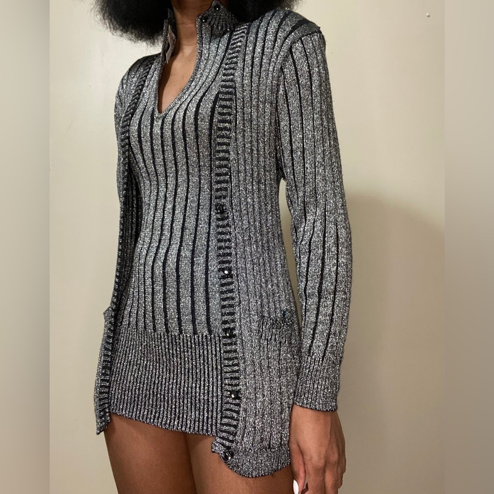 Sparkly vintage  silver wool blend sweater dress set size m